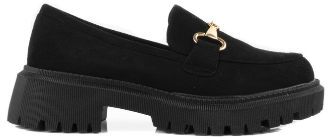 CZARNE MOKASYNY ZAMSZOWE PÓŁBUTY Z ŁAŃCUSZKIEM BANA 1