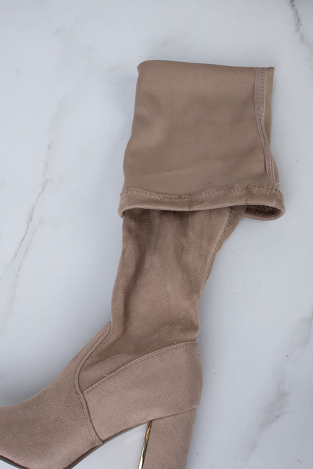 DAMSKIE KHAKI BEŻOWE WYSOKIE KOZAKI ZAMSZOWE NA SŁUPKU ERANI