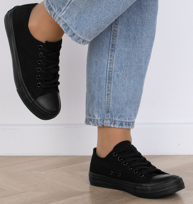 DAMSKIE KLASYCZNE CZARNE TRAMPKI TENISÓWKI 9