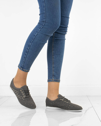 SZARE TENISÓWKI TRAMPKI AŻUROWE Z DŻETAMI