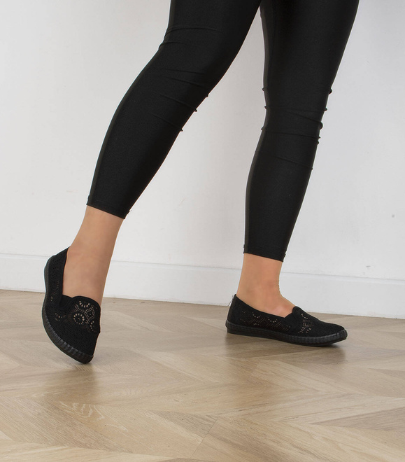 CZARNE DAMSKIE BALERINKI TENISÓWKI KORONKOWE  5