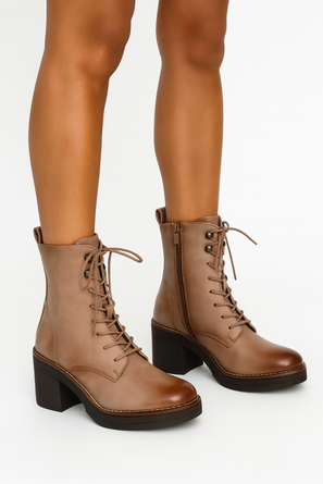 KHAKI DAMSKIE BOTKI NA SŁUPKU SKÓRZANE OLO