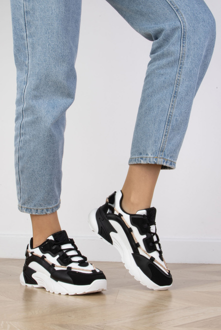 CZARNE TRAMPKI SNEAKERSY NA PLATFORMIE SEWANA