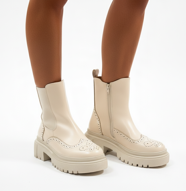 BEŻOWE SKÓRZANE BOTKI SZTYBLETY PLATFORMA SOPHIA 6