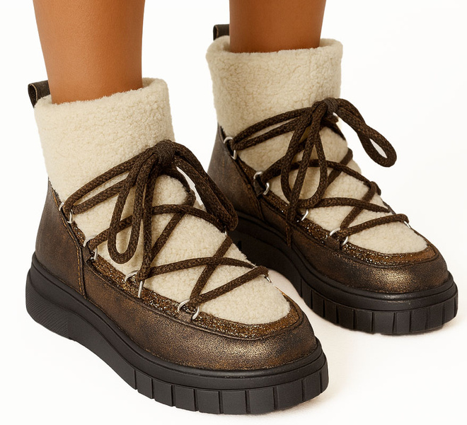 OCIEPLANE ŚNIEGOWCE BOTKI NA PLATFORMIE BRĄZOWE CORINE 4