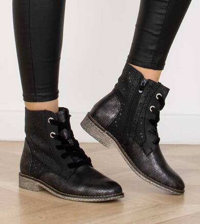 CZARNE BOTKI TRAPERY AŻUROWE SZNUROWANE
