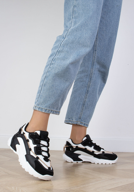 CZARNE TRAMPKI SNEAKERSY NA PLATFORMIE SEWANA 7
