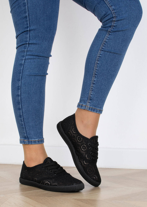 CZARNE TENISÓWKI TRAMPKI KORONKOWE KLASYCZNE