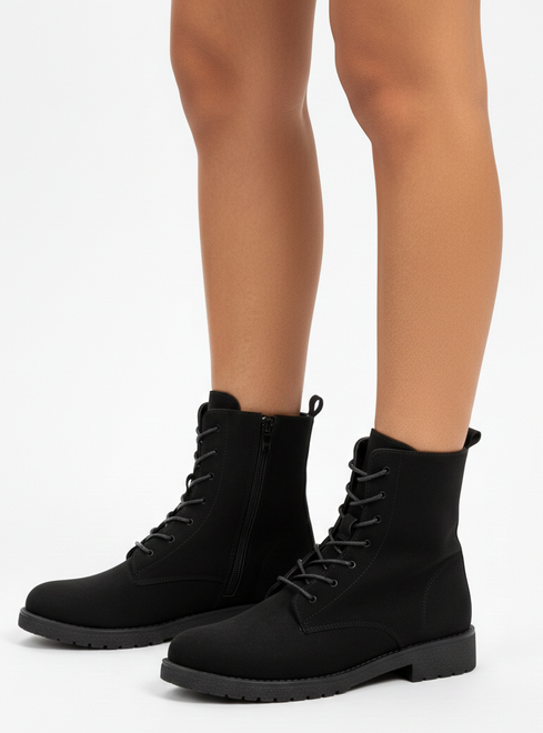 DAMSKIE CZARNE ZAMSZOWE BOTKI TRAPERY OCIEPLANE 5