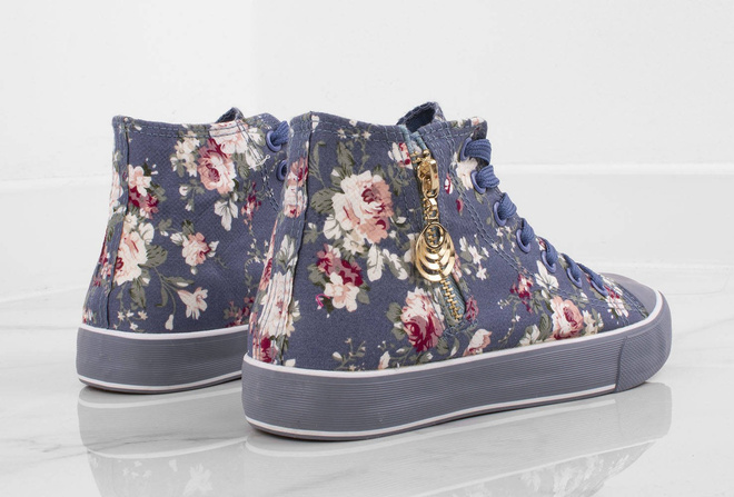 NIEBIESKIE TRAMPKI WYSOKIE W KWIATY BONIE 7