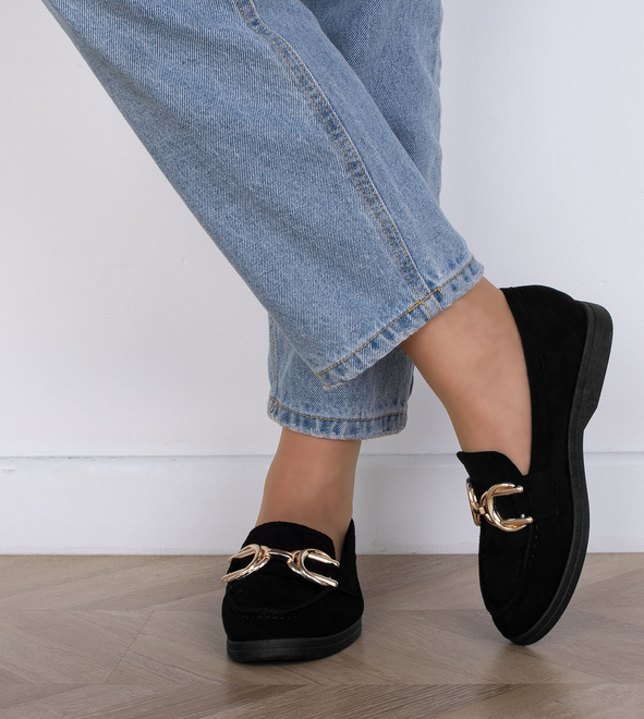 CZARNE MOKASYNY ZAMSZOWE PÓŁBUTY DAMSKIE LOLILA 7