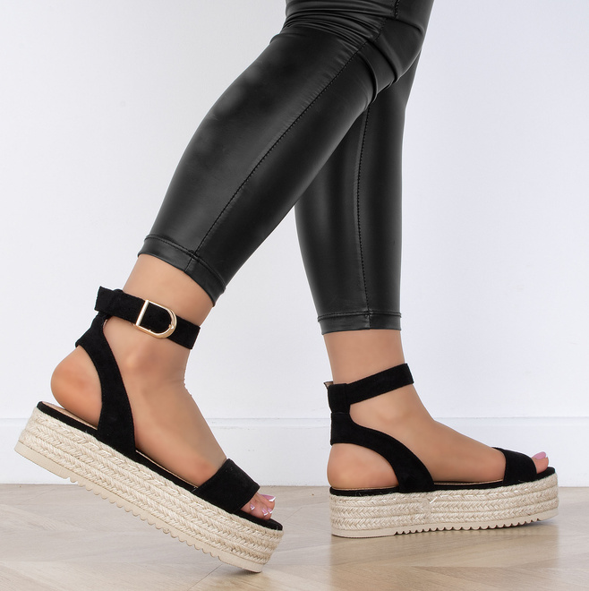 CZARNE SANDAŁY ESPADRYLE DAMSKIE NA PLATFORMIE BILLIE 8