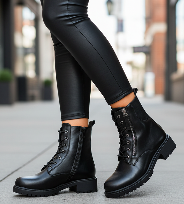 CZARNE SKÓRZANE DAMSKIE BOTKI OCIEPLANE GLANY ZAMEK ELOISA
