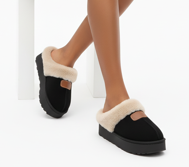 CZARNE KAPCIE OCIEPLANE NA GRUBEJ PODESZWIE WSUWANE CALVIRA 5