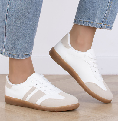 BIAŁE DAMSKIE SNEAKERSY TRAMPKI SKÓRZANE LAURA