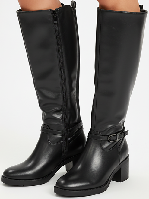 CZARNE DAMSKIE KOZAKI SKÓRZANE NA SŁUPKU KLAMRA CARLAI 4