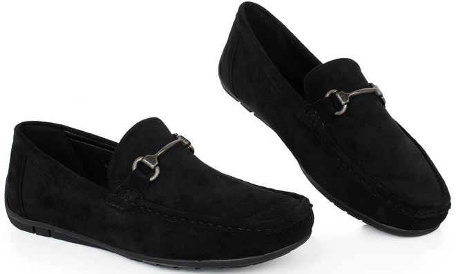 CZARNE MOKASYNY MĘSKIE PÓŁBUTY ZAMSZOWE 2