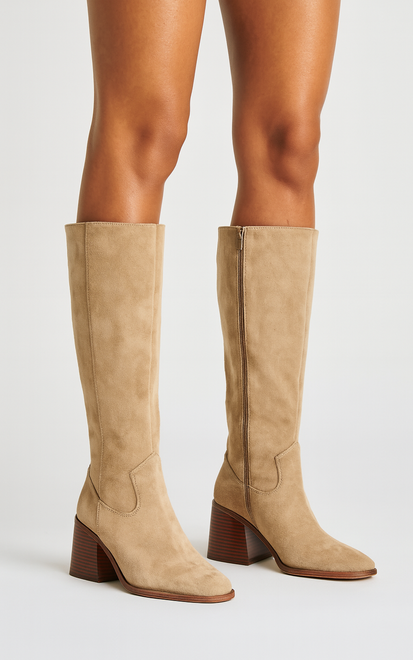 DAMSKIE KHAKI BEŻOWE WYSOKIE KOZAKI ZAMSZOWE NA SŁUPKU 6