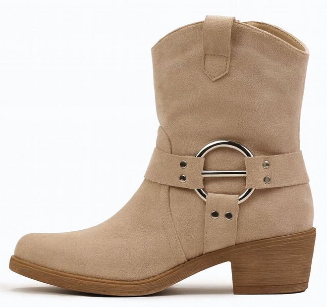 BEŻOWE ZAMSZOWE KOZAKI KOWBOJKI NA SŁUPKU CIRA 3