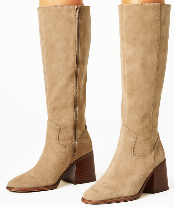 DAMSKIE KHAKI BEŻOWE WYSOKIE KOZAKI ZAMSZOWE NA SŁUPKU ANITA 4