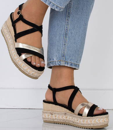 CZARNE DAMSKIE SANDAŁY NA KOTURNIE ESPADRYLE SORAYA