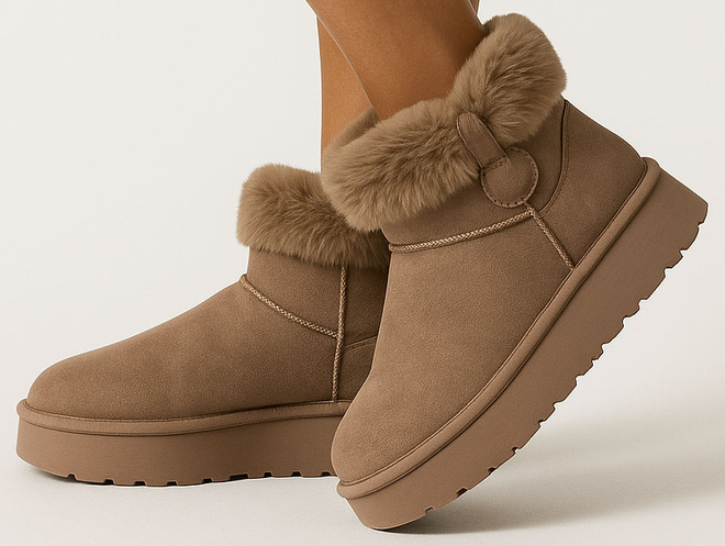 BEŻOWE KHAKI OCIEPLANE ŚNIEGOWCE BOTKI NA PLATFORMIE FRELINA 4