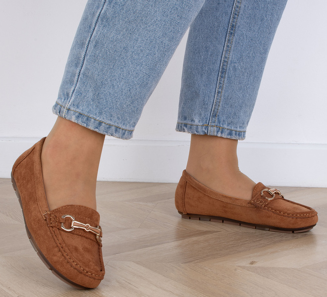 BRĄZOWE MOKASYNY ZAMSZOWE DAMSKIE WSUWANE ROTER 6