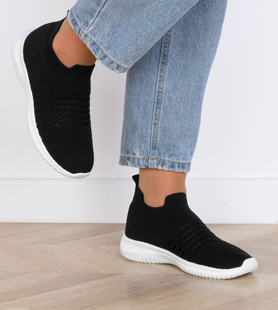 CZARNE DAMSKIE SNEAKERSY WSUWANE FIBRI