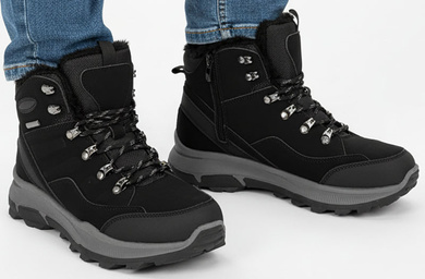 CZARNE MĘSKIE OCIEPLANE BUTY TREKKINGOWE TRAPERY