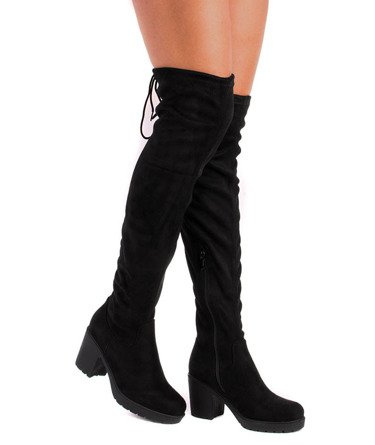 CZARNE ZAMSZOWE KOZAKI ZA KOLANO NA SŁUPKU SILLY