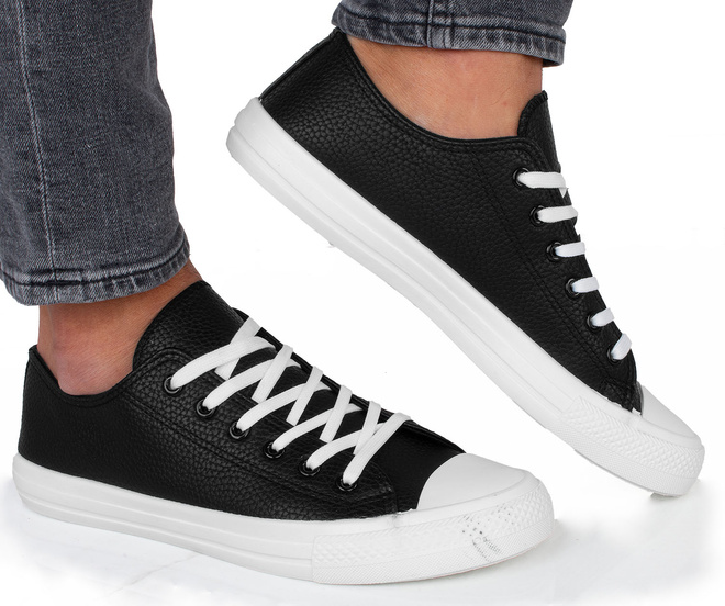 CZARNE SZNUROWANE TRAMPKI TENISÓWKI MĘSKIE  2