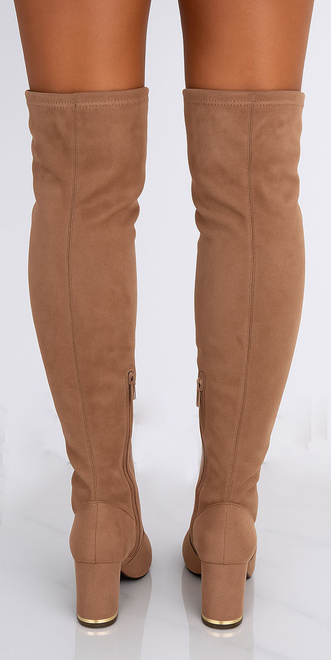 DAMSKIE KHAKI BEŻOWE WYSOKIE KOZAKI ZAMSZOWE NA SŁUPKU ERANI 2