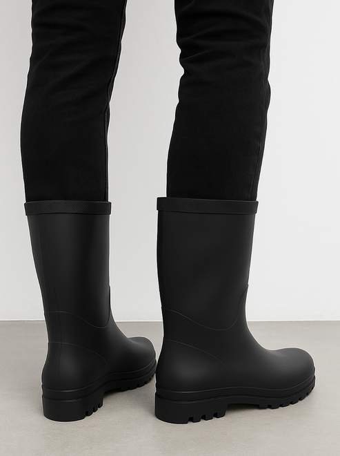 CZARNE MĘSKIE KALOSZE GUMOWCE WYSOKIE