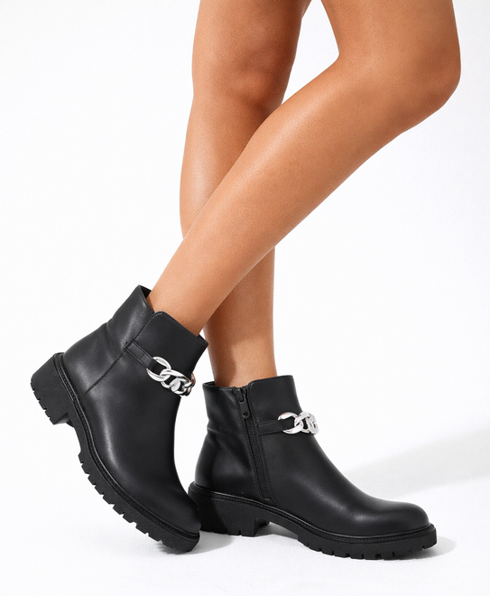 CZARNE DAMSKIE BOTKI NA PLATFORMIE SKÓRZANE ZAMEK 5