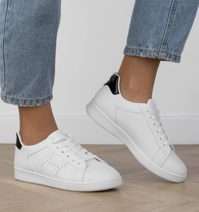 DAMSKIE BIAŁE SNEAKERSY TRAMPKI SKÓRZANE