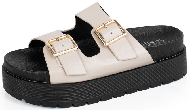 BEŻOWE KLAPKI KLAMRA SKÓRZANE GRUBA PODESZWA IMELDA 3