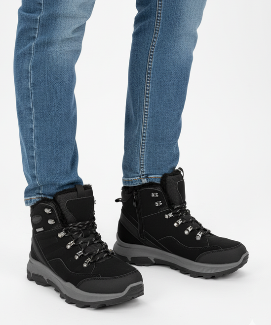 CZARNE MĘSKIE OCIEPLANE BUTY TREKKINGOWE TRAPERY