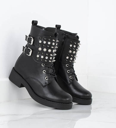 CZARNE BOTKI GLANY EKOSKÓRA Z ĆWIEKAMI