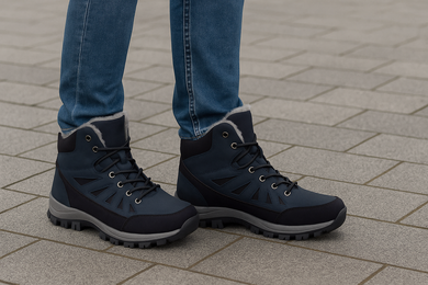 GRANATOWE MĘSKIE OCIEPLANE BUTY TREKKINGOWE ŚNIEGOWCE