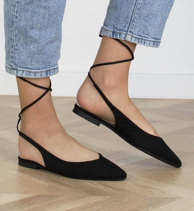 CZARNE BALERINY ZAMSZOWE Z ODKRYTĄ PIĘTĄ LILIET