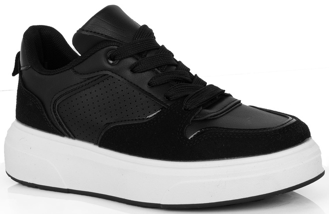 CZARNE TRAMPKI SNEAKERSY NA PLATFORMIE SISAL 1
