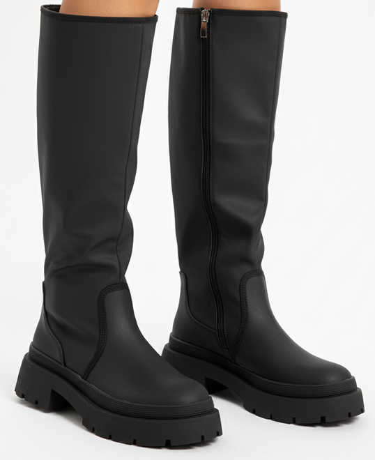 DAMSKIE CZARNE SKÓRZANE KOZAKI NA ZAMEK NA PLATFORMIE CALDENO 2