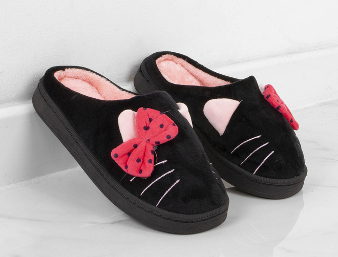 CZARNE OCIEPLANE KAPCIE KLAPKI DOMOWE PUFFY 5