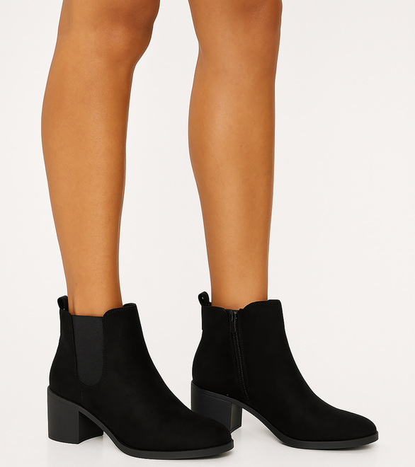 CZARNE DAMSKIE BOTKI NA SŁUPKU ZAMSZOWE OCIEPLANE  2