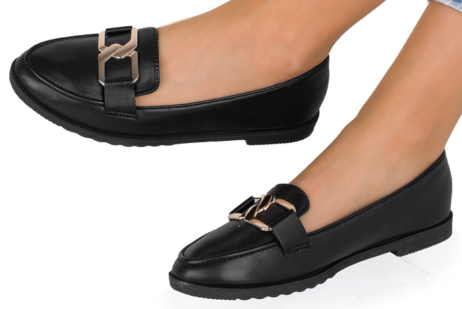 CZARNE SKÓRZANE MOKASYNY Z ŁAŃCUSZKIEM EMERY 4