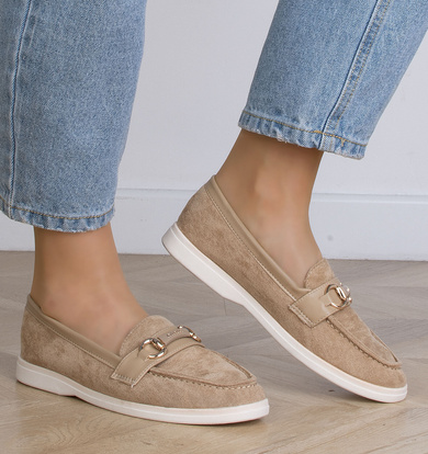 BEŻOWE MOKASYNY ZAMSZOWE DAMSKIE WSUWANE MONICA