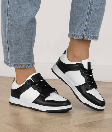 CZARNE TRAMPKI SPORTOWE SKÓRZANE SNEAKERSY DEBORA