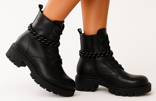 CZARNE SKÓRZANE BOTKI DAMSKIE OCIEPLANE TRAPERY GLANY PALINA 2