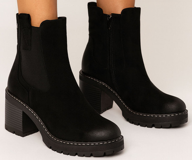 DAMSKIE CZARNE ZAMSZOWE BOTKI TRAPERY OCIEPLANE LAVENA