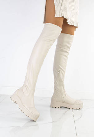 BEŻOWE SKÓRZANE KOZAKI ZA KOLANO SALLIE